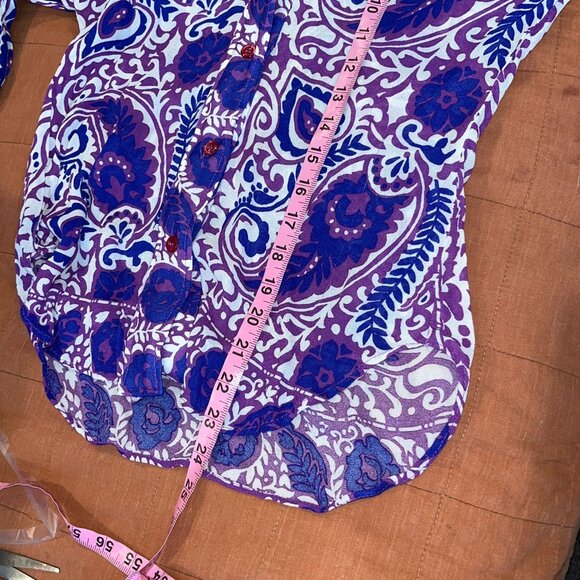 Zara Purple & White Paisley Button-Up Blouse With Beaded Cuffs M Medium - Picture 8 of 9